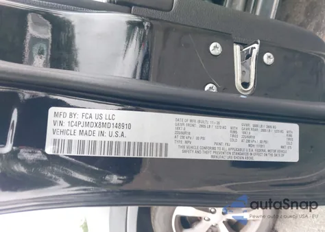 2021 Jeep Cherokee Limited 4X4 from USA, damaged, VIN 1C4PJMDX8MD148910